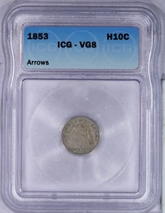 1853 Liberty Seated Half Dime H10c ICG VG8 - Picture 1 of 4