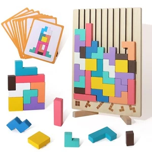 Wooden Blocks Puzzle Brain Teasers Toy Tangram Jigsaw Puzzle Intelligence Col... - Picture 1 of 7