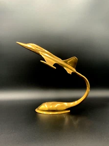 Gold tone Brass Military display Model Jet 11” Airplane Made in Korea Item #3327 - Picture 1 of 8