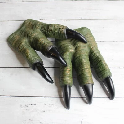 Halloween Costume Claws One Size Dinosaur Dragon Raptor Green Black Gloves - Image 1 of 4