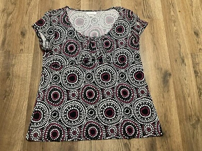 Camisa Van Heusen, Talla grande para mujer, Negro, Blanco, Morado, Geo, Manga corta Foto 1 de 4