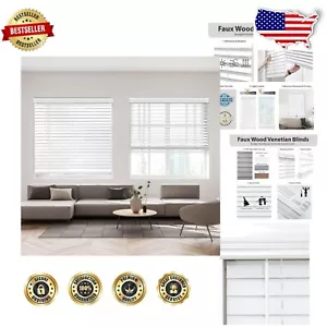 Durable Cordless White Faux Wood Blinds 70" W x 72" H for Light Privacy Control - Picture 1 of 9