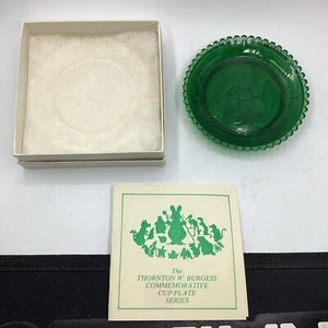 Vintage Thorton Burgess Cup Plate Series Mrs Peter Rabbit Dark Green Glass Plate - Picture 1 of 6