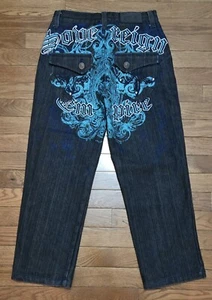 Premium Raw Blue Youth Size 12 Sobe Reign Jeans Pants Y2K Skater Emo 28W x 24L - Picture 1 of 9