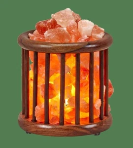 Himalayan Salt Lamp 9 lb Large 9" Wooden Cylinder with Lit Salt Rock Night Light - Picture 1 of 8