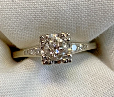 Anillo Oro Blanco 14K 2.49g Joyería Fina Talla 6.25 Banda Piedra Redonda Transparente *LEER* Foto 1 de 4