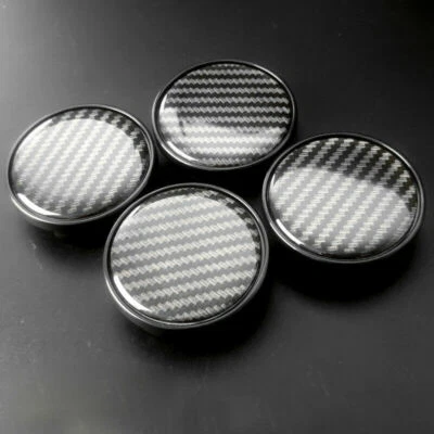4Pcs/lot 60mm (in:58mm) 3D Carbon Fiber Car Wheel Center Hub Cap Rim Hub Cover - Image 1 of 4