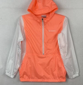 Columbia Girls L 14-16 Hooded Windbreaker Pullover Half Zip Jacket Peach White - Picture 1 of 9