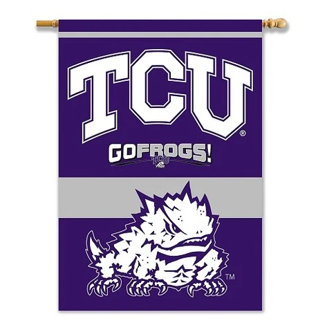 NCAA Texas Christian TCU Horned Frogs 2-SIDED 28" X 40" BANNER W/Pole Sleeve Cover