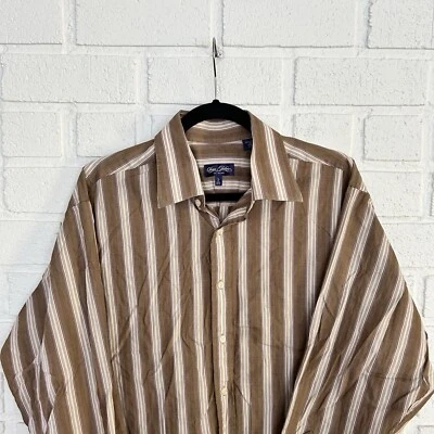 Vintage Sean John Button Up Shirt Mens XL 17 34/35 Brown Vertical Stripes - Image 1 of 4