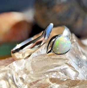 Silberring OFFEN 56 58 59 60 63 Schlange Modern Elegant Welo Weiß Opal Feuer - Bild 1 von 11