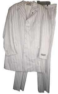 Chaqueta de traje DenZel Collection 3 piezas 46L pantalón W40 blanco con rayas negras sin dobladillo - Imagen 1 de 14