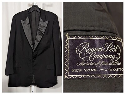 Rogers Peet & Company Vintage 40s Black Satin Lapel Tuxedo Blazer USA Unionmade - Image 1 of 4