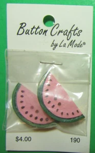 (2) VINTAGE 1&3/8" La MODE WATERMELON SLICE PLASTIC 2-HOLE BUTTONS NOS-E47 - Picture 1 of 3