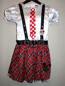 Girls DISNEY Minnie Mouse School Girl Nerd Costume Dress Tie Suspenders 12/14 - Picture 1 of 4