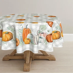 Fall Tablecloth 70X70 Inch Round, Thanksgiving Autumn Harvest Watercolor Pumpkin - Picture 1 of 12