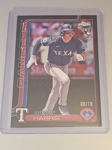 2025 Topps Chrome #131 Dustin Harris SSP Black Refractor RC Rangers #6/10 - Picture 1 of 2