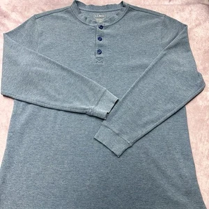 LL Bean Unshrinkable Mini-Waffle Henley Traditional Fit Teal Blue Mens L Tall - Picture 1 of 19