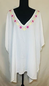 Freshwater Embroidered White Swim Cover-Up Tunic Short Sleeve Women's XXL NWT - Picture 1 of 11