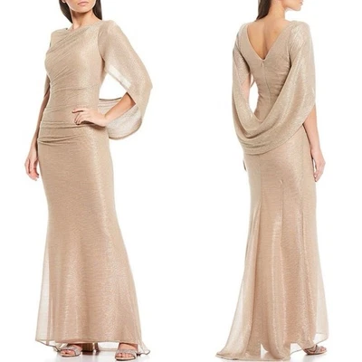 Betsy & Adam Women's Metallic Cape Dress Drape Back Gold Silver NWT 20W $258 - Image 1 of 4