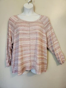 Camisa Top Sonoma Jaspeada Rosa Blanca Rayas Manga Larga Informal Elástica 2X - Imagen 1 de 6