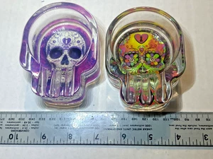 Sugar skull glow in the dark ashtray pair (2) day of the dead - Picture 1 of 4