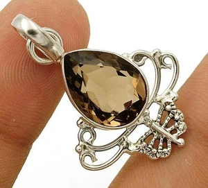 3CT Natural Smoky Topaz 925 Sterling Silver Pendant Jewelry 1 1/3'' Long @19-9 - Picture 1 of 2