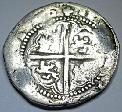 1500's Shipwreck Philip II Spanish Bolivia 2 Reales Genuine Colonial Cob 2R Coin - Image 1 of 2