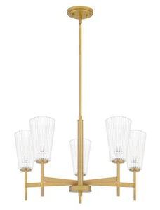 NIB! $380 Ashley Harbour Mauldin 5-Light Aged Brass Gold Chandelier Pendant HGTV - Picture 1 of 5