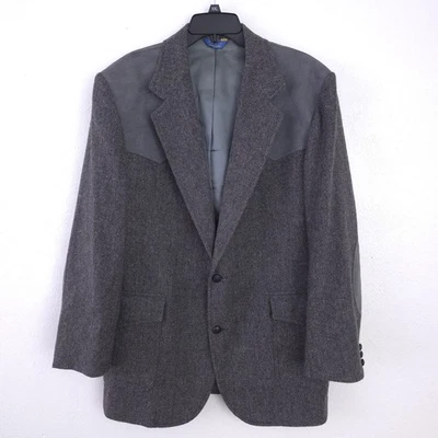 Vtg Pendleton Blazer Mens 44L Wool Gray Herringbone Western Sport Coat Jacket  - Image 1 of 4