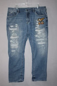 Buffalo David Bitton Straight Distressed Denim Jeans 40x32 mit Patches - Bild 1 von 19