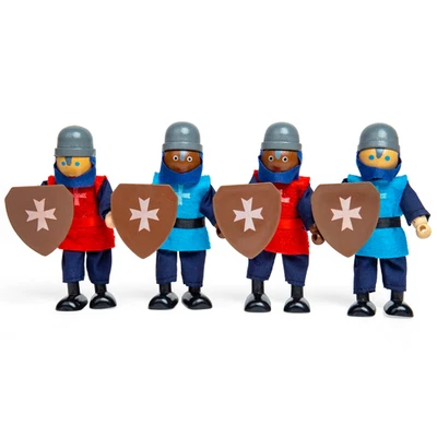 Bigjigs Toys Wooden Medieval Knights, Castle Playset Figures, Set of 4 Knights - Image 1 of 4