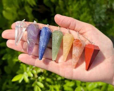 7 Chakra Crystal Pendulum Set (Gemstone Dowsing Pendulums, Chakra Pendulums) - Image 1 of 4