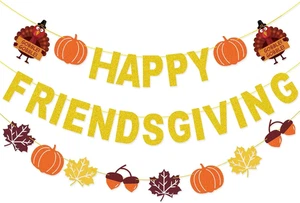 Happy Friendsgiving Banner Friendsgiving Deko für Party Zuhause - Glitzer - Bild 1 von 7