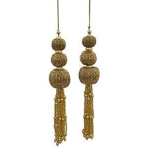 Gold Glass Bead Latkan Tassel Long Size For Lehenga - Picture 1 of 3