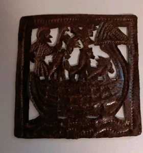 Handcrafted Haitian Folk Art, Noah's Ark, Metal Oil Barrel Lid, Religious Art - Picture 1 of 7