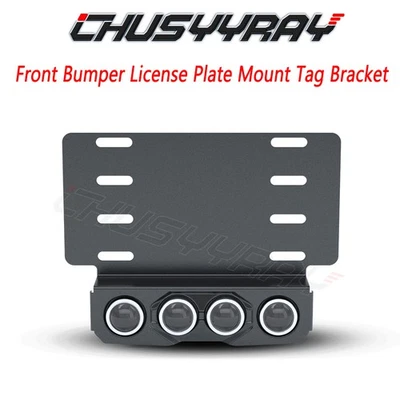 Front Bumper License Plate Mount Bracket Holder + 4pcs Led Work Light Bar White - Image 1 of 4