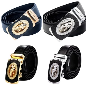 Mens Ratchet Leather Belt Automatic Buckle 35mm Wide Q46 - Picture 1 of 24