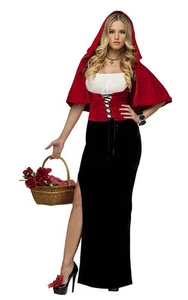  ADULT WOMENS SEXY LITTLE RED RIDING HOOD FANCY DRESS HALLOWEEN COSTUME - Picture 1 of 2