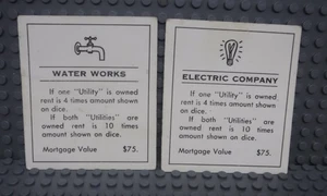 Vintage Monopoly Parker Brothers 1961, #9 gioco da tavolo, ricambio 2 carte utilità - Foto 1 di 6