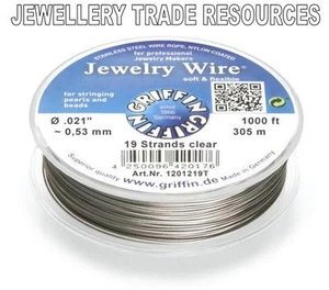 GRIFFIN NYLON COATED STEEL BEADING & PEARL WIRE .021" / 0.53mm 1000 FT 19 STRAND - Picture 1 of 1