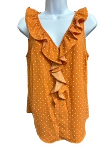 LC Lauren Conrad Medium Top Chic Burnt Orange White Dot Ruffle V-Neck Sleeveless - Picture 1 of 4