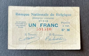 Belgique - Rare Billet de 1 franc 1914 Comptes Courants de la Banque Nationale - Picture 1 of 2