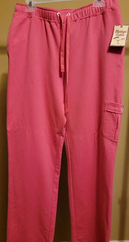 NWT $40 Vintage Cotton Brand Drawstring Waist Pink Solid Pants Size: XL - Image 1 of 1