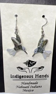 Indigenous Hands Handcrafted Hummingbird Dangle Earrings Nahuatl Indians Mexico - Picture 1 of 6