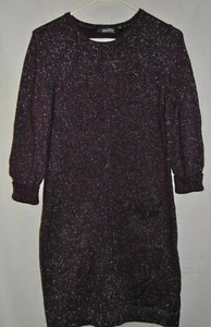 Junior's DAISY FUENTES Plum w Silver Metallic Thread Sweater Dress Size L - Picture 1 of 5