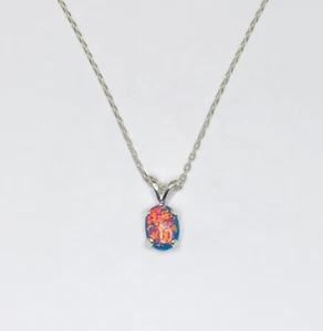 8 x 6 Oval Created Black Multicolor Opal Sterling Silver Pendant Necklace - Picture 1 of 2