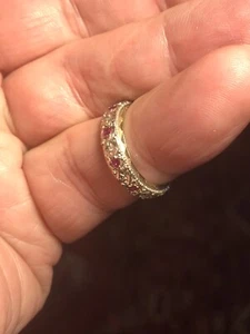 Vintage 9ct Yellow & White Gold Full Eternity Diamond Rubie Ring Band Birmingham - Picture 1 of 24