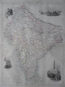 c1858 Antique Map of INDIA - BRITISH INDIA by J. Rapkin - Picture 1 of 12