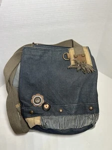 Chala 100% Cotton Navy Blue Denim Tassel Messenger Crossbody Bag (READ) - Picture 1 of 18